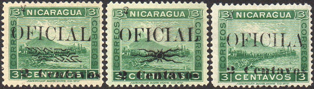 timbres-poste sellos postales stamps Nicaragua Momotombo Official Oficial 2c/3c Reprint Reimpresion to Dealer's Order